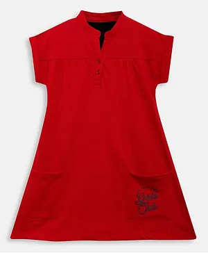 THETA Girls  Half Sleeves Girls Club Printed Top - Red