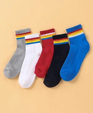 Pine Kids Ankle Length Knitted Socks Stripes Design Pack of 5 - Multicolour