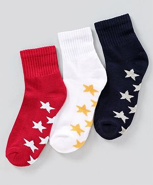 Pine Kids Anti Microbial Washed Socks Star Print Pack Of 3 - Red White Navy