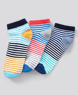 Pine Kids Ankle Length Anti Microbial Washed Socks Stripe Design Pack Of 3 - Blue Red Yellow