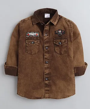 Polka Tots Full Sleeves Patch Detailing Cargo Shirt - Brown