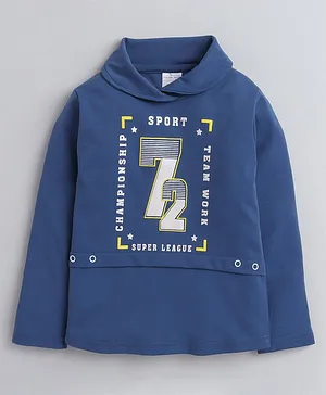 Polka Tots Full Sleeves Text & Number Print Tee - Navy Blue