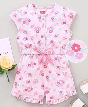 Babyhyg 100% Cotton Cap Sleeves Jumpsuit Floral Print - Pink