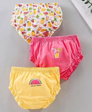 Babyhug Cotton Panties Printed Pack of 3 - Pink Yellow