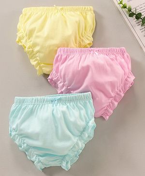 Babyhug Cotton Solid Bloomer Pack Of 3 - Pink Blue & Yellow