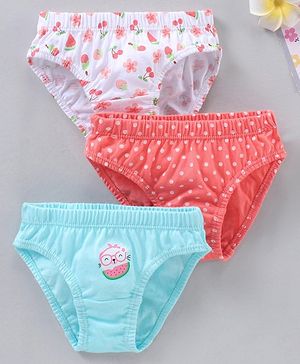Babyhug 100% Cotton Panties Multiprint Pack of 3 - White Peach Sky Blue