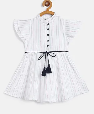 Bella Moda Cap Sleeves Lines Print Dress - White