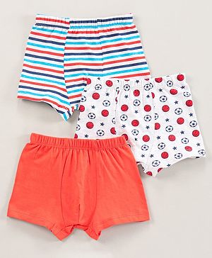 Babyhug 100% Cotton Briefs Balls And Stripe Print Pack Of 3 - Orange White