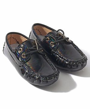 Cute Walk by Babyhug Lace Party Wear Loafer Shoes - Black