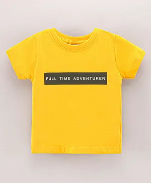 Ollypop Half Sleeves Cotton T Shirt Text Print - Yellow