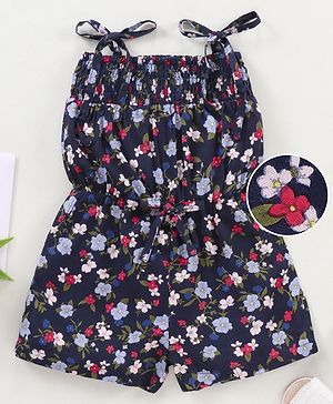 Babyhug 100 % Rayon Sleeveless Jumpsuit Floral Print- Blue