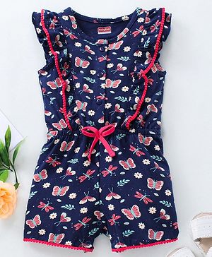 Babyhug Sleeveless Jumpsuit Butterfly Print - Blue