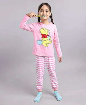 Babyhug Full Sleeves Night Suit Winnie The Pooh Print - Peach