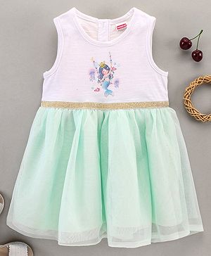 Babyhug Sleeveless Knee Length Frock Mermaid Print - White Green