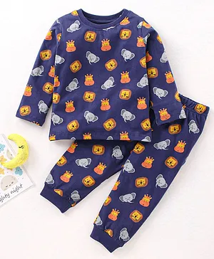 Babyhug Full Sleeves Nightwear Pajama Set Animals Printed - Blue