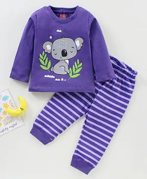 Babyhug Full Sleeves T-Shirt & Pyjama Set Koala Print - Blue