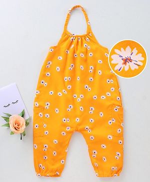 BABYHUG 100% Cotton Sleeveless Jumpsuit Floral Print - Yellow