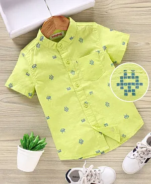 Babyhug Half Sleeves Cotton Shirt Robot Print - Green