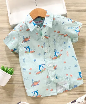 Babyhug Half Sleeves Shirt Sea Animal Print- Blue