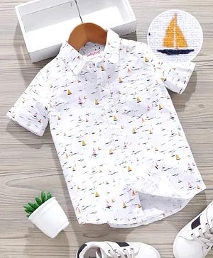 Babyhug Half Sleeves Shirt Boat Print - White