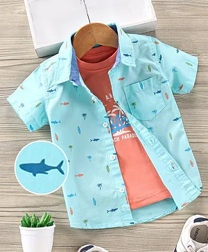 Babyhug Half Sleeves Printed Shirt with Inner Tee - Blue
