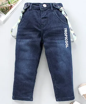 Babyhug Full Length Washed Jeans With Suspender - Blue