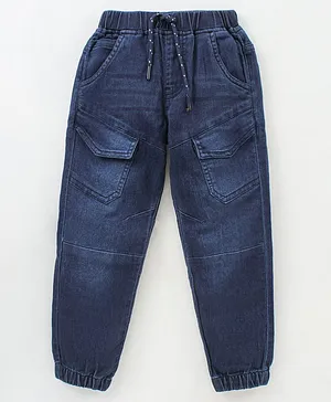 Babyhug Full Length Washed Denim Joger Jeans With Stretch - Blue