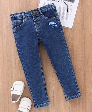 Babyhug Full Length Denim Washed Jeans Solid- Blue