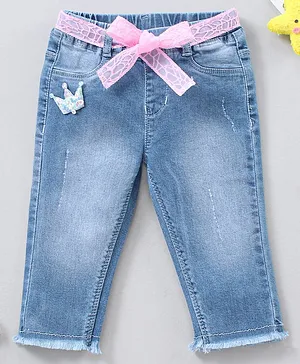 Babyhug Capri Length Denim Jeans Crown Patch - Blue