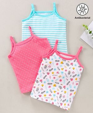 Babyhug 100% Cotton Antibacterial Finish Sleeveless Slips All Over Printed Pack of 3 - Pink Blue