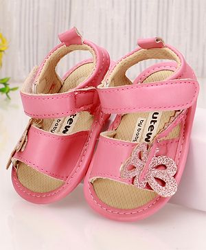 Cute Walk by Babyhug Velcro Booties Butterfly Applique - Pink