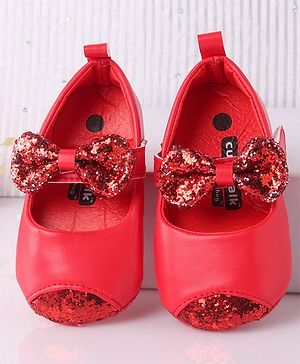 Cute Walk by Babyhug Velcro Closure Bellies Bow Applique & Sequin Detailing- Red