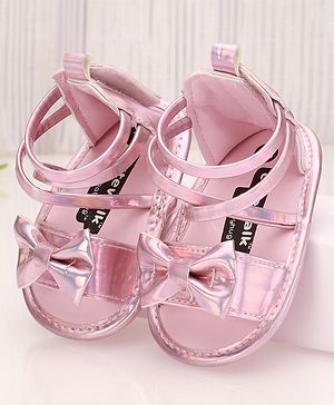 Cute Walk by Babyhug Velcro Closure Sandal Style Booties with Bow Applique - Pink