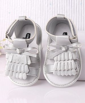 Cute Walk by Babyhug Sandal Style Booties with Bow Applique - Silver