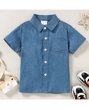 Kookie Kids Cotton Half Sleeves Shirt Solid - Blue