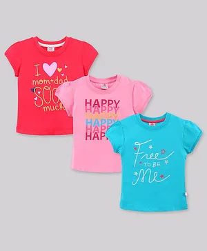 Mini Donuts Cap Sleeves Tops Text Print Pack Of 3- Multicolor