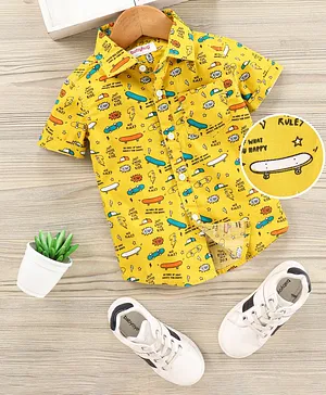 Babyhug Half Sleeves Shirts Skates Printed - Yellow
