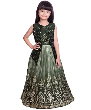 Betty By Tiny Kingdom Sleeveless Floral Design Party Wear Gown - Green