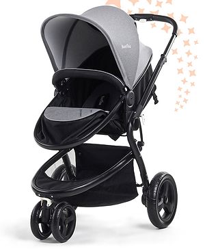 Bonfino Zippy Jogger Stroller - Back Air Wheels, Comfort Cushion, Reclining Seat, 5-Point Harness - Black & Grey| For Rugged Use| Reversible Seat| Reclining Seat and Adjustable Foot Rest| Suspension Wheels
