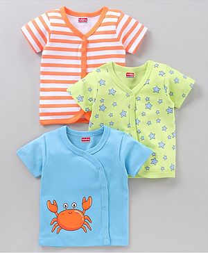 Babyhug Half Sleeves 100 % Cotton Vests Pack of 3 - Multicolour