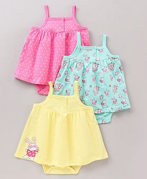 Babyhug 100% Cotton Sleeveless Onesies Dot Print Pack of 3 - Pink Yellow Blue