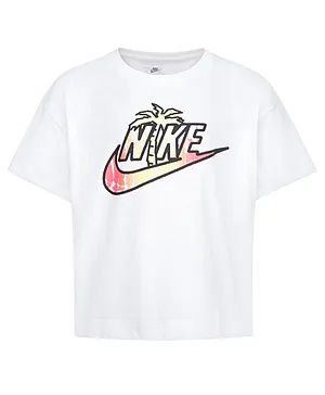 Nike Half Sleeves Logo Printed Top - White