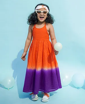 Tiber Taber Sleeveless  Tie Dye Ombre Girls Maxi Dress - Orange