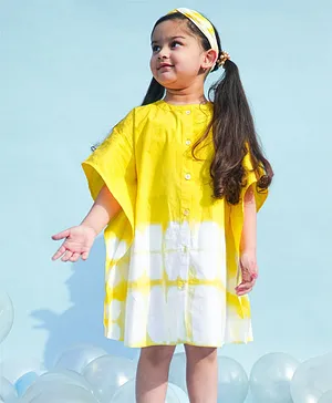 Tiber Taber Half Sleeves Tie Dye Clamp Girls Kaftan Dress - Yellow