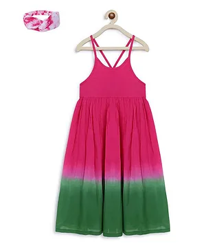 Tiber Taber Sleeveless Tie Dye Pattern Girls Maxi Dress And Headband Combo  - Pink