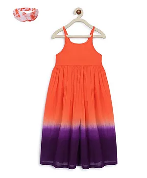 Tiber Taber Sleeveless Tie Dye Pattern Girls Maxi Dress And Headband Combo  - Orange