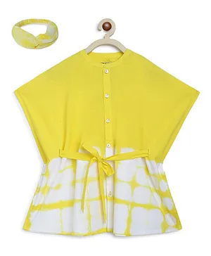 Tiber Taber Half Sleeves Tie Dye Pattern Kaftan Dress And Headband Combo - Yellow