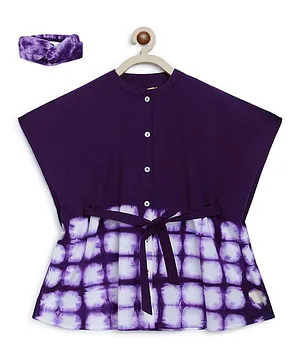 Tiber Taber Half Sleeves Tie Dye Pattern Kaftan Dress And Headband Combo - Purple