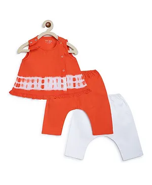 Tiber Taber Sleeveless Baby Girl Tie Dye Stripe Kurta Pajamas Set - Orange