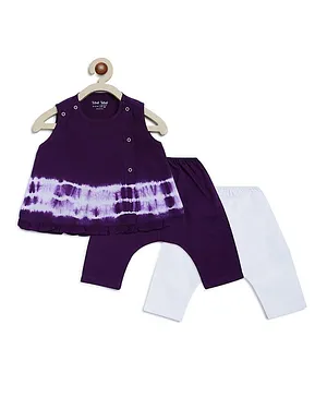 Tiber Taber Sleeveless Baby Girl  Tie Dye Stripe Kurta Pajamas  Set - Purple